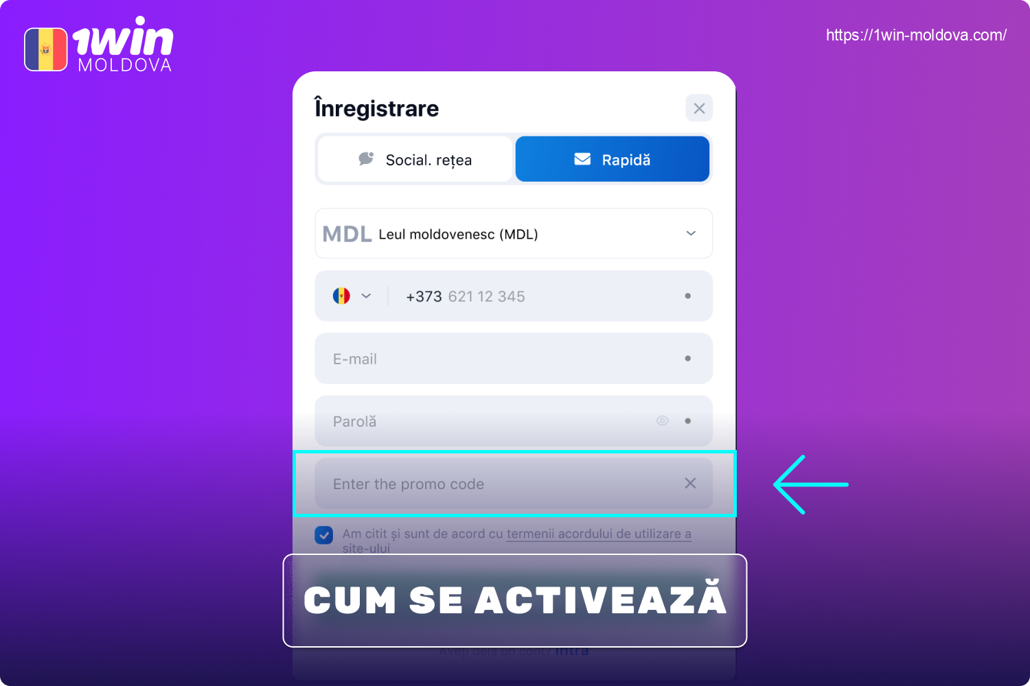 Jucătorii din Moldova pot activa un cod voucher 1win imediat în timpul înregistrării